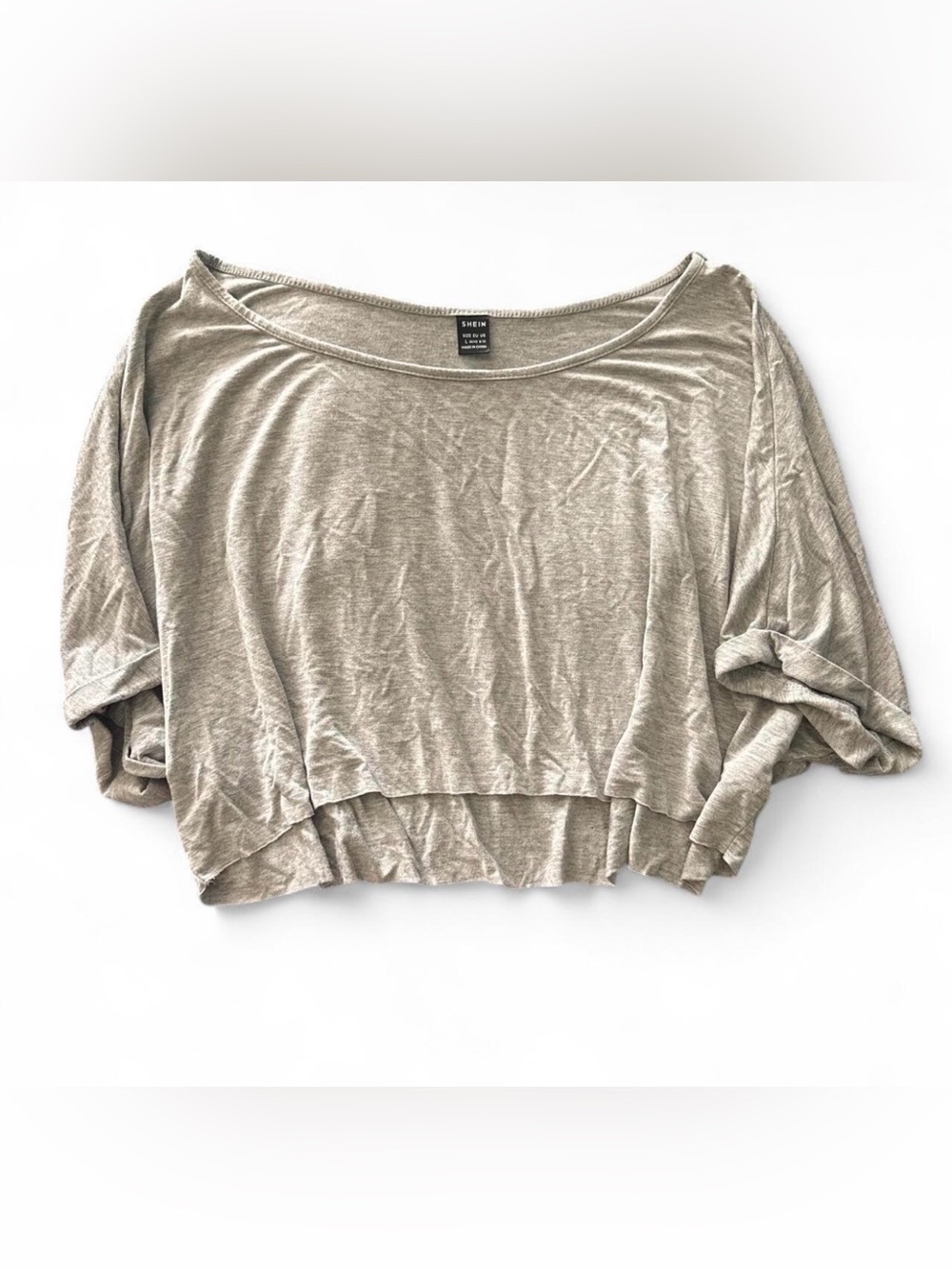 SHEIN Taupe Cropped Boatneck Top — Relaxed Short Sleeve